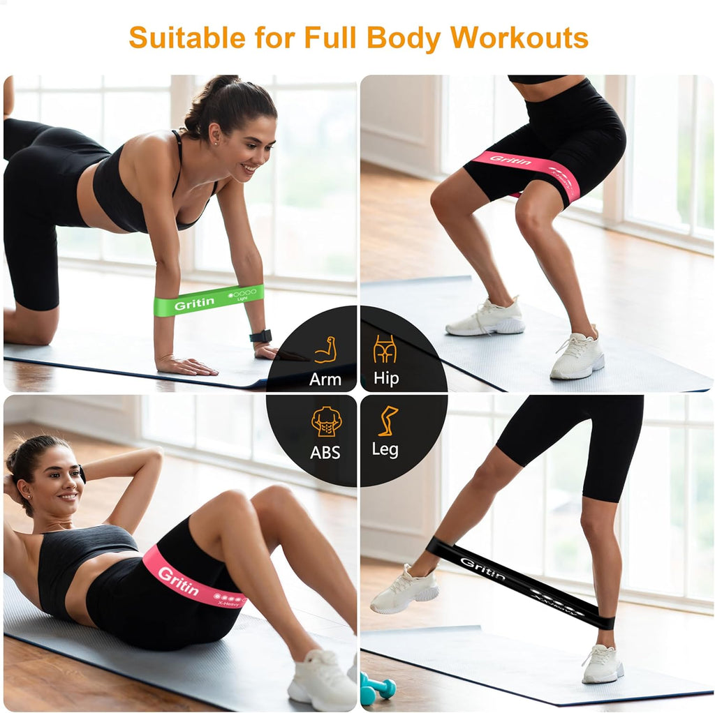 Gritin Resistance Bands, Set of 5 Skin-Friendly Resistance Fitness Exercise Loop Bands with 5 Different Strength Levels - Carrying Case Included - Ideal for Home, Gym, Yoga, Training