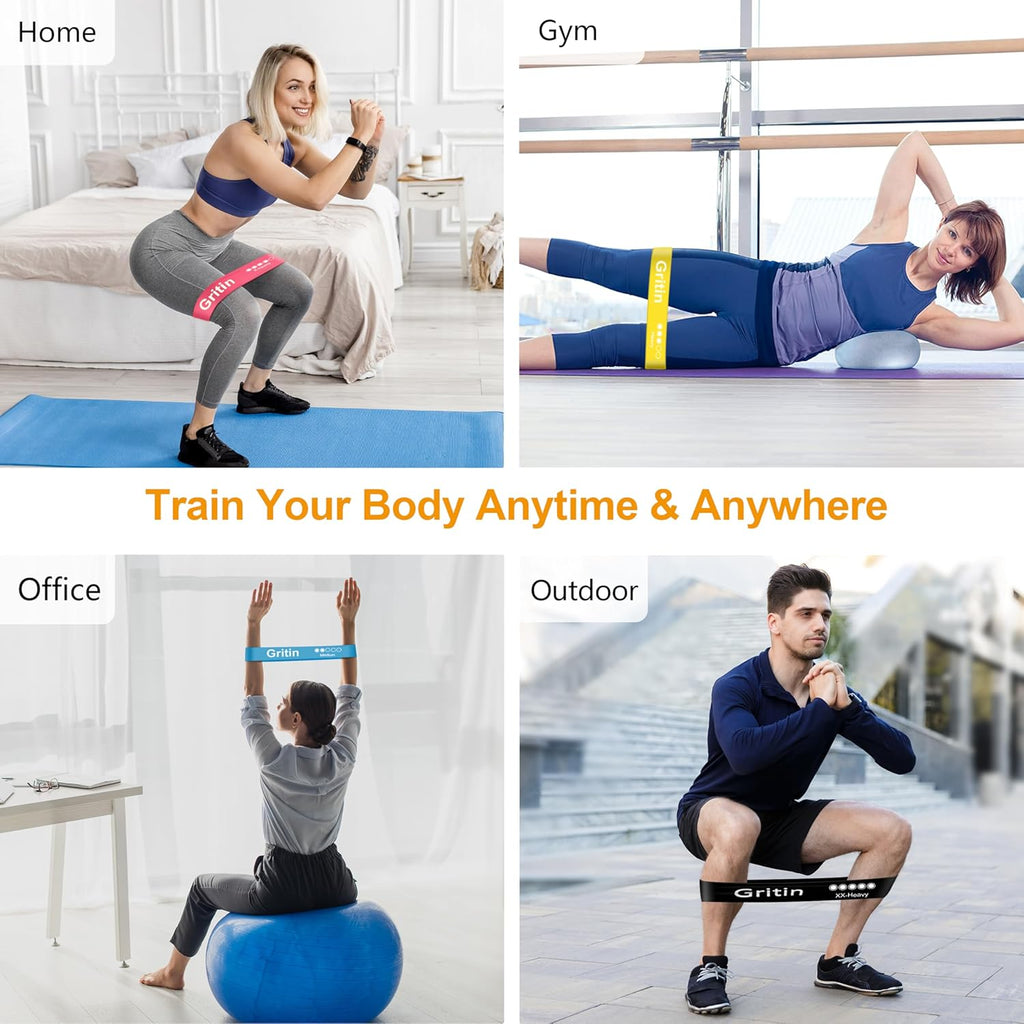 Gritin Resistance Bands, Set of 5 Skin-Friendly Resistance Fitness Exercise Loop Bands with 5 Different Strength Levels - Carrying Case Included - Ideal for Home, Gym, Yoga, Training